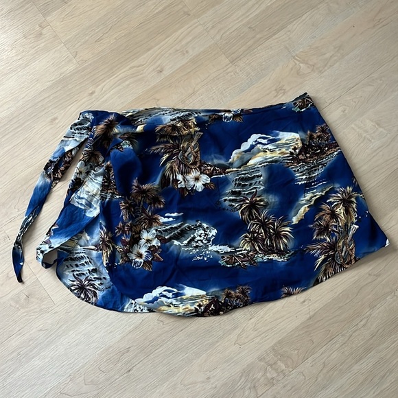 Hilo Hattie Hawaiian Sarong Mini Wrap Skirt VTG Aloha Tropical Blue One Size - Picture 1 of 7